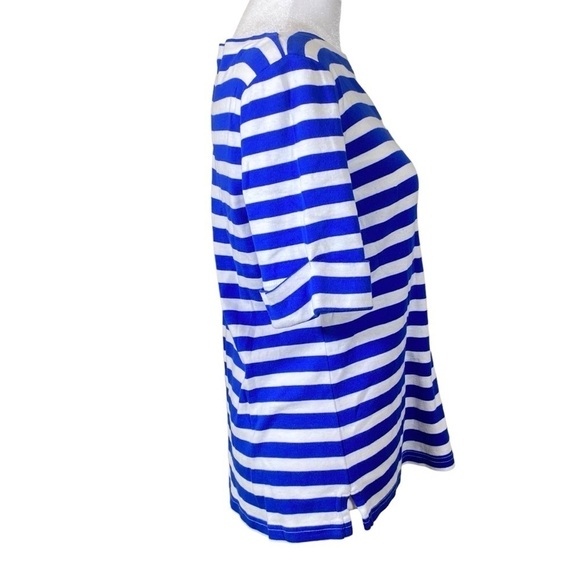 Kim Rogers women's size M Blue white bold striped Nautical coastal pull on top - Picture 4 of 5